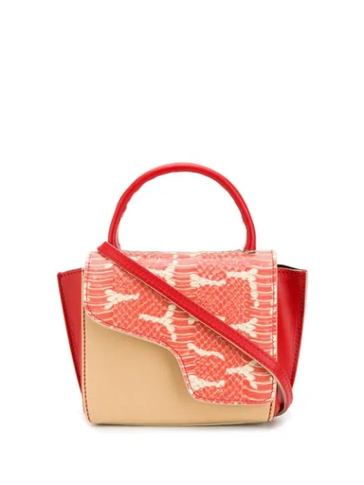 ATP ATELIER AREZZO SNAKE-PANELLED TOTE - 橘色