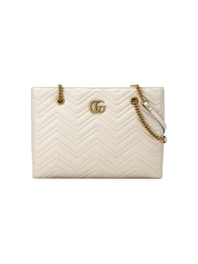 Shop Gucci Gg Marmont Medium Tote Bag In 9022 White