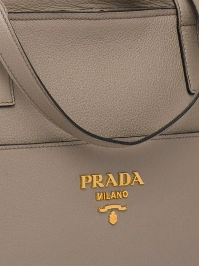 Shop Prada Large Leather Tote In Grey