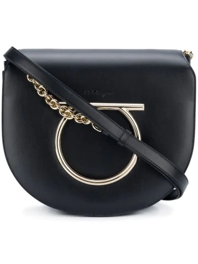 Shop Ferragamo Gancini Flap Shoulder Bag In Black