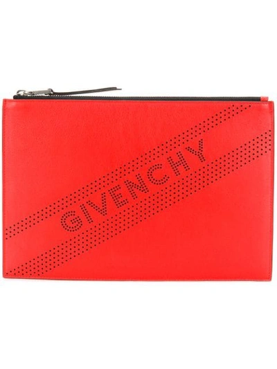 Shop Givenchy Perforated Logo Clutch In Red