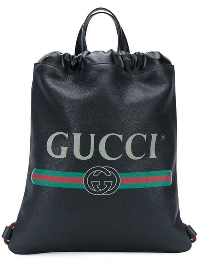 Shop Gucci Logo Drawstring Backpack In Black