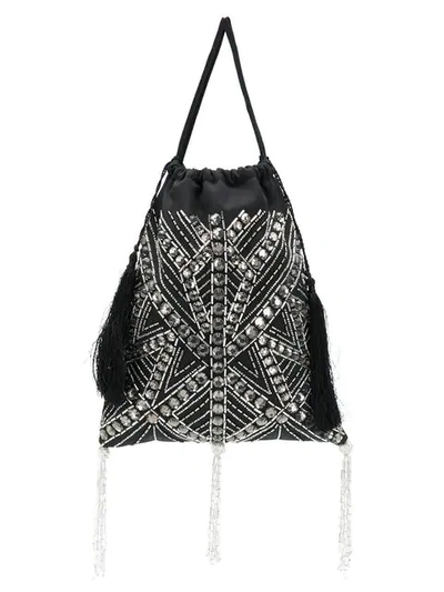 Shop Attico Sequinned Drawstring Bag In Black