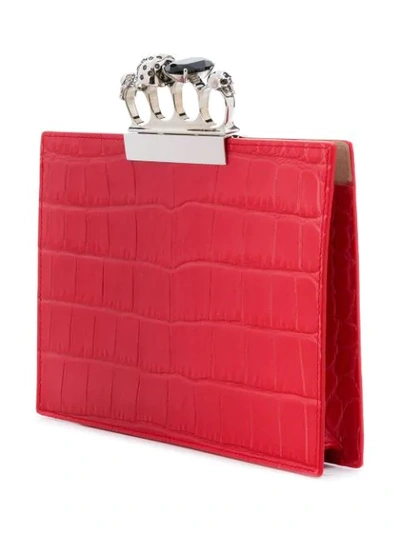 Shop Alexander Mcqueen Jewelled Four-ring Clutch In Red