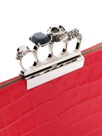 Shop Alexander Mcqueen Jewelled Four-ring Clutch In Red
