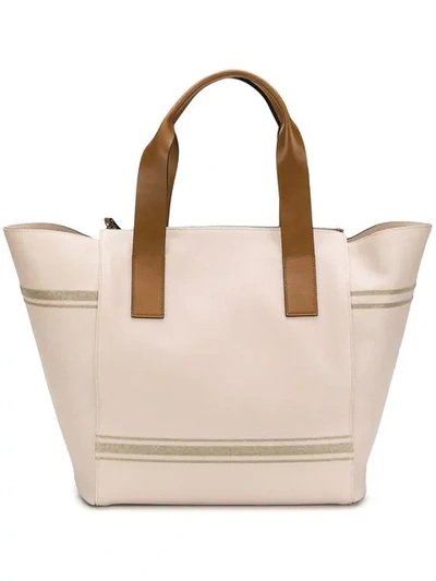 Shop Brunello Cucinelli Contrast Stripe Tote In Neutrals