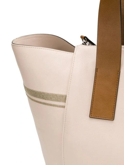 Shop Brunello Cucinelli Contrast Stripe Tote In Neutrals