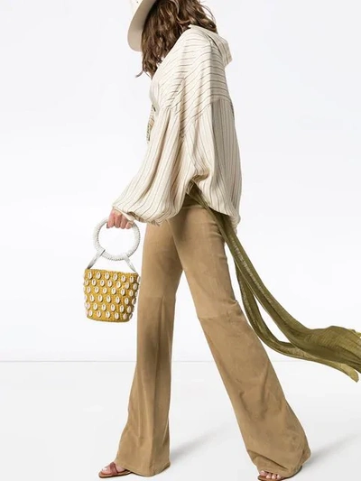 Shop Aranaz Kaia Mini Raffia Bucket Bag In Yellow