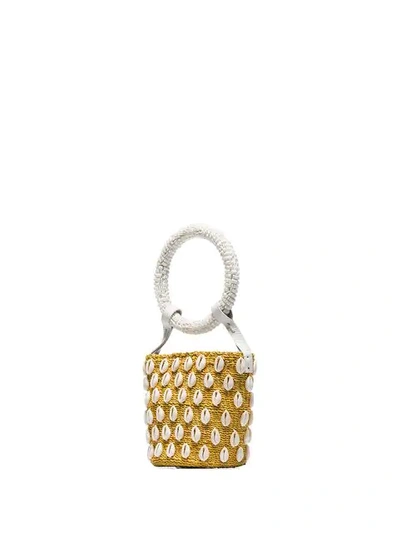 Shop Aranaz Kaia Mini Raffia Bucket Bag In Yellow