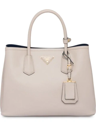 Shop Prada Saffiano Double Bag In Grey