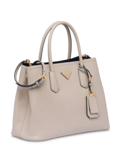 Shop Prada Saffiano Double Bag In Grey