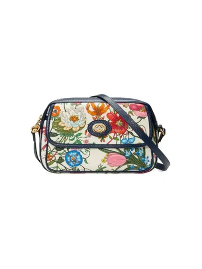 Shop Gucci Small Flora Shoulder Bag In Blue