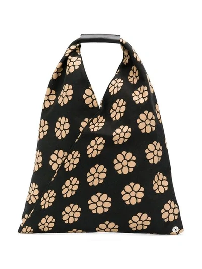 Shop Mm6 Maison Margiela Black Flowers Shoulder Bag