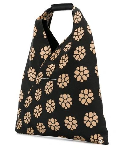 Shop Mm6 Maison Margiela Black Flowers Shoulder Bag