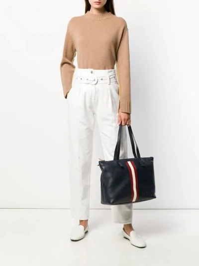 BALLY LOGO STRIPE TOTE BAG - 蓝色