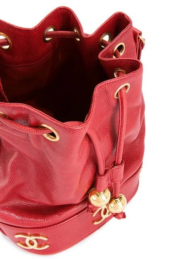 Pre-owned Chanel 1994-1996 Logo Drawstring Shoulder Bag In Red