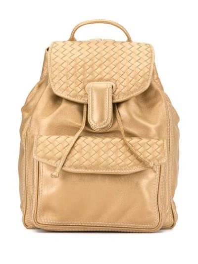 Pre-owned Bottega Veneta Intrecciato Weave Backpack In Gold