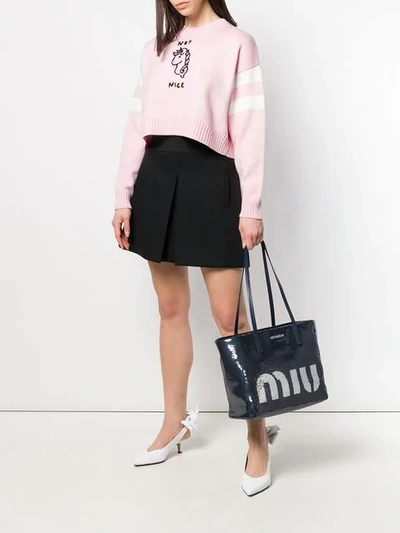 Shop Miu Miu Sequin Logo Tote Bag In F015g