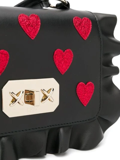 Shop Red Valentino Red(v) Ruffle-trimmed Heart Cross-body Bag In Black