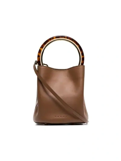 Shop Marni Pannier Resin Handle Bucket Bag In Brown