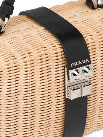 Shop Prada Wicker And Leather Shoulder Bag In Neutrals