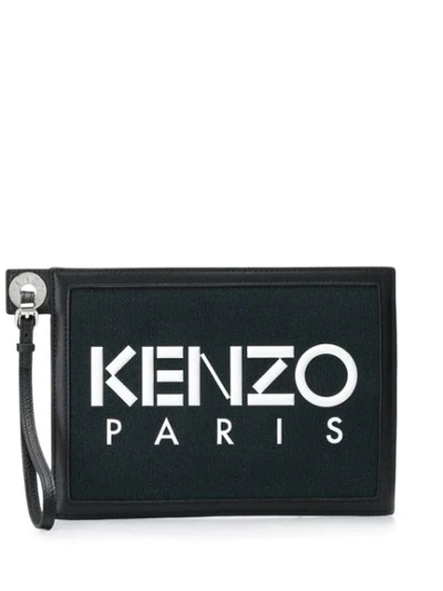 Shop Kenzo Logo Print Clutch Bag In Noir