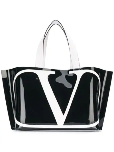 Shop Valentino Vlogo Beach Tote In Black