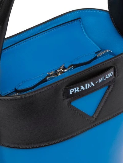 Shop Prada Ouverture Leather Bucket Bag In Blue