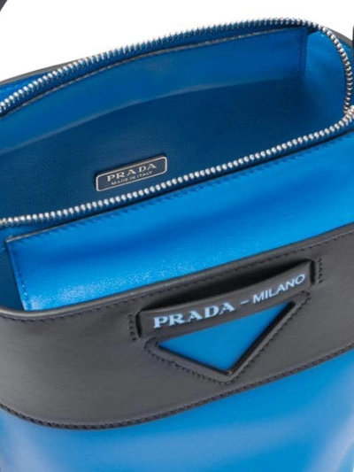 Shop Prada Ouverture Leather Bucket Bag In Blue