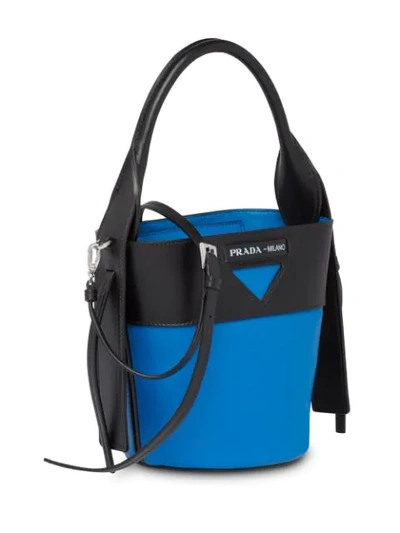 Shop Prada Ouverture Leather Bucket Bag In Blue