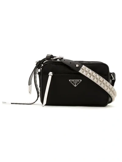 Shop Prada Nylon Shoulder Bag In Black ,white