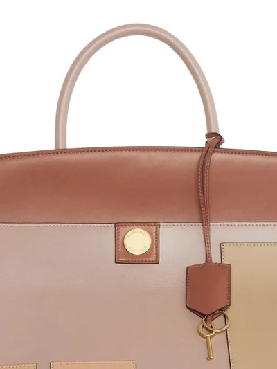 Shop Burberry Leather Society Top Handle Bag In Pale Mink