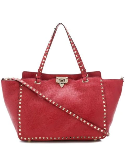 Shop Valentino Rockstud Tote Bag In Red