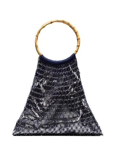 Shop My Beachy Side Aphrodite Beaded Crochet Tote Bag In Blue