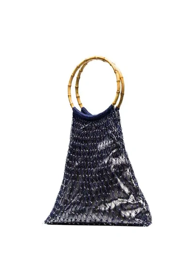 Shop My Beachy Side Aphrodite Beaded Crochet Tote Bag In Blue