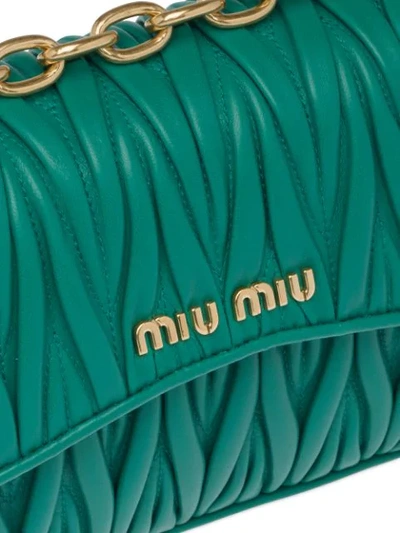 Shop Miu Miu Matelassé Textured Shoulder Bag In Green