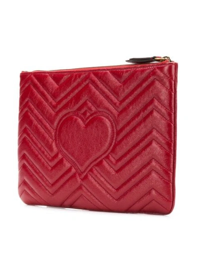 Shop Gucci Chevron Quilted Gg Clutch In Red