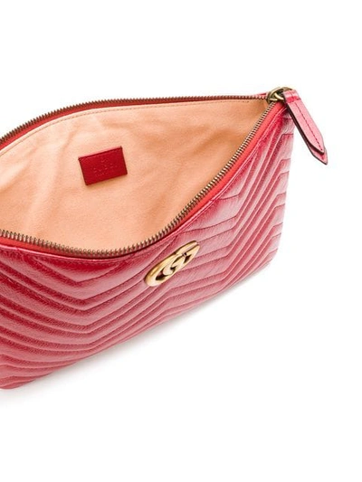 Shop Gucci Chevron Quilted Gg Clutch In Red