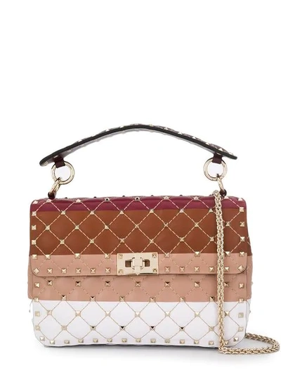 Shop Valentino Garavani Medium Rockstud Spike Shoulder Bag - Neutrals