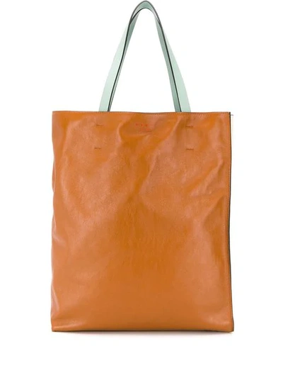 Shop Marni Two-tone Large Tote Bag In Brown