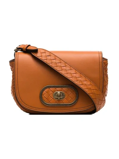 Shop Bottega Veneta Brown Luna Leather Shoulder Bag In Orange