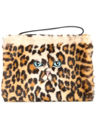 Shop Vivetta Faux Leopard Fur Clutch Bag - Brown