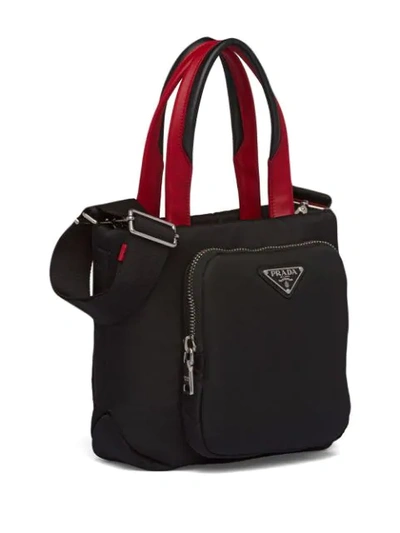 Shop Prada Contrast Handles Tote Bag - Black