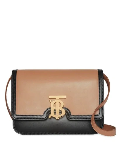 Shop Burberry Small Leather Tb Bag In Brown