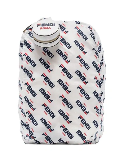 Shop Fendi White, Blue And Red  Mania Fila Logo Charm Backpack