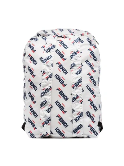 Shop Fendi White, Blue And Red  Mania Fila Logo Charm Backpack