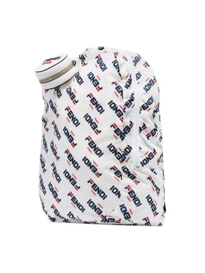 Shop Fendi White, Blue And Red  Mania Fila Logo Charm Backpack