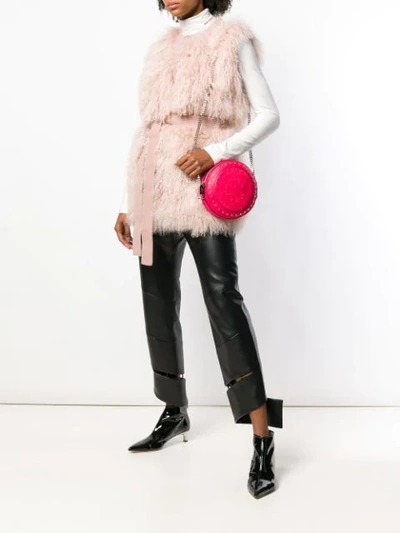 Shop Balmain Logo Embossed Shoulder Bag In Pink