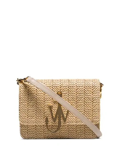 Jw Anderson Beige Logo-plaque Woven-straw Bag In Neutrals | ModeSens