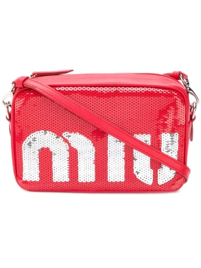 Shop Miu Miu Sequin Shoulder Bag In Red